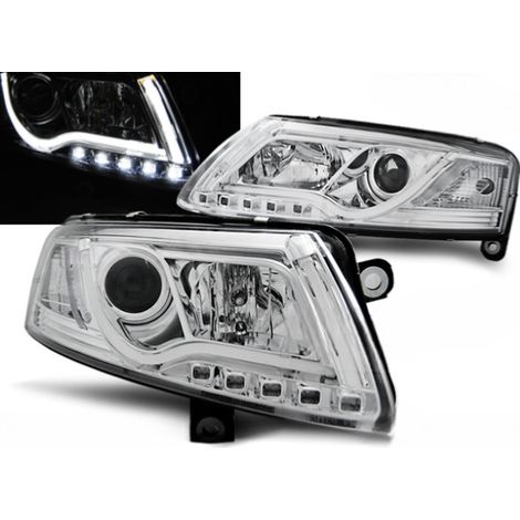 Paire de feux phares Audi A6 C6 4F de 2004 a 2008 chrome Tube Light DRL xenon-27361074 (1/3)