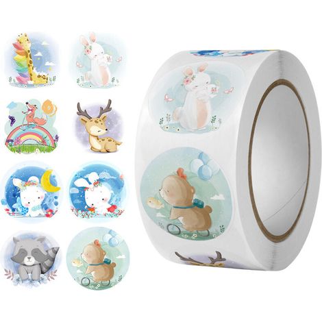 Autocollant Animal - 1000 Pièces - 2 5 Cm Diamètre - 8 Motifs Colorés - Pour Récompense Enseignement Et Décoration - 2 Rouleaux