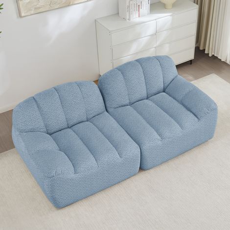 Canapé 2 places modulable bleu, forme coquillage, sans structure, confortable (1/5)