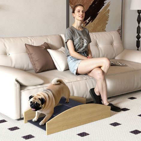 Balancín reversible 2 en 1 para agilidad canina, escalera de madera de 3 peldaños, 80 x 39,5 x 20 cm, madera natural.