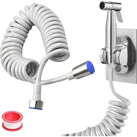 5 Mètre PE Douchette Toilette-Ensemble, Argent Kit Douchette Wc, Pulvérisateur Bidet, Jet Toilette Wc avec Tuyau en PE de 5 m, pour Cuisines, Salles de Bains et Hôtels (1/5)