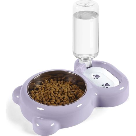 Juego de comederos y bebederos para mascotas, cuenco de acero inoxidable, apto para gatitos y cachorros - rosa (1/5)