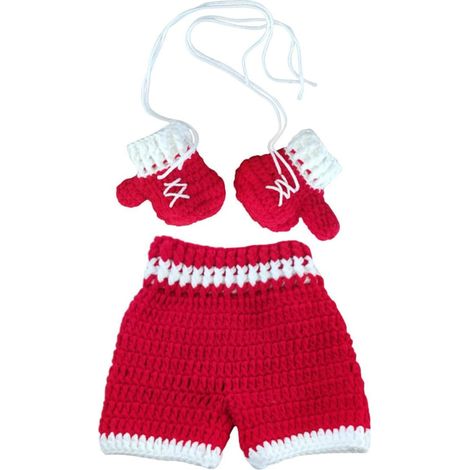 Tenue Tricotée Rouge pour -né Moufles et Pantalon en Fibre Acrylique, Costume Créatif et Délicat pour Séances Photo Mémorables et Présent Naissance (1/5)