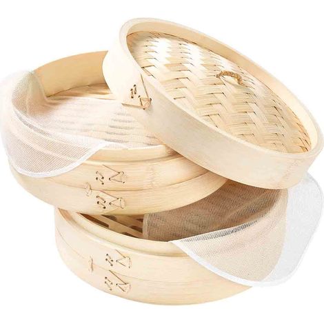 Cesta de Vapor Bambú para Cocinar Asiático 2 pisos 15 cm (1/5)