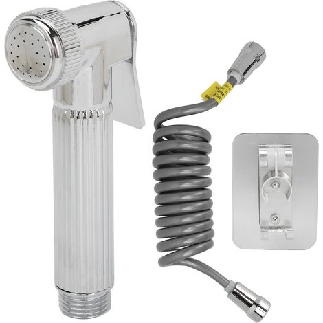 Pulvérisateur de douchette WC réglable en acier inoxydable chromé, avec flexible spiralé de 2 mètres, pression d'eau ajustable (1/5)
