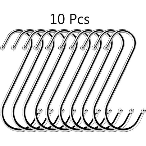 10 crochets en S de 11,5 cm en acier inoxydable pour suspendre casseroles, poêles, plantes, tasses à café, vêtements et serviettes dans la cuisine, la chambre ou la salle de bain. (1/5)
