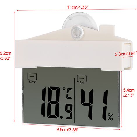 Digitales LCD-Thermometer-Hygrometer mit Saugnapf und Dual-Viskositätsmessung, ABS-Gehäuse, Temperaturbereich -20 °C bis +70 °C, Abmessungen 110 x 92 x 23 mm, 1 Stück (1/5)