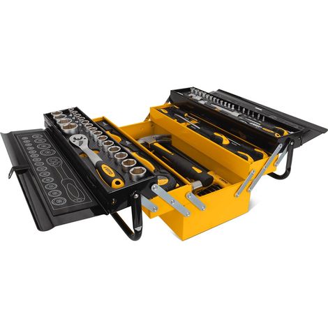 Vito – Caisse à outils 90 pièces en chrome vanadium – Boîte métal à rabats 49x22x28 cm – Poids 13 kg pour professionnels et bricoleurs exigeants