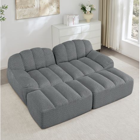Divano modulare a 2 posti con 2 pouf, schiuma ad alta densità 32D, grigio (1/5)