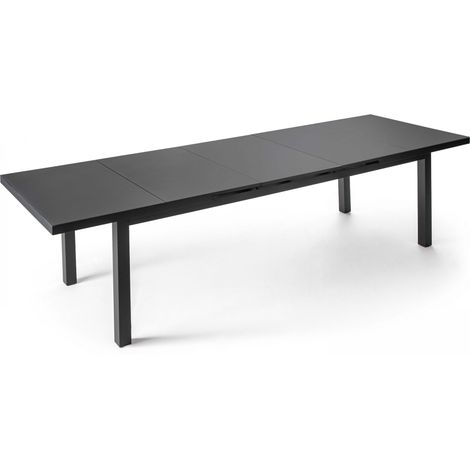 Oviala – Table de jardin extensible en aluminium gris 10 places – Plateau en verre sécurit – Résistante aux intempéries et rayons UV – Montage rapide (1/5)