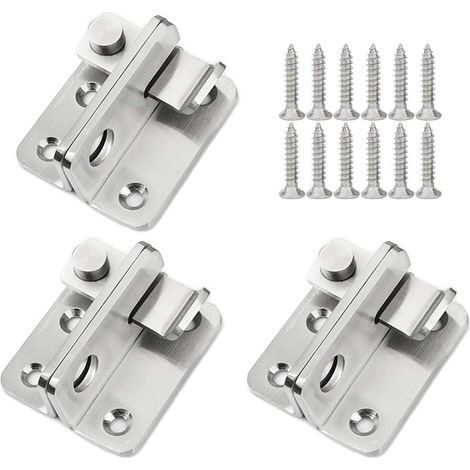 Ensemble de 3 verrous de porte, verrou de porte, verrou de cadenas de porte, levier de verrou de porte, verrou antivol en acier inoxydable avec vis, convient à diverses portes, type à ouverture à gau