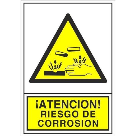 señal de peligro. riesgo de corrosión. rectangular vertical. plástico o vinilo adhesivado