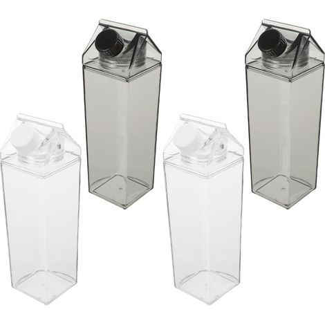 Lot 4 bouteilles réutilisables de 500 ml en plastique, avec bouchons noir et blanc, pour les voyages, le camping (1/5)