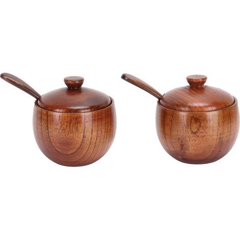 Ensemble de pots à épices japonais - Boîte à condiments rétro en bois avec couvercle et cuillère (1/5)