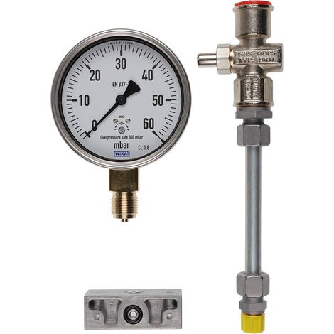 Manometer 0-60 mbar mit Druckknopfhahn Ausf. A G1/4 mit Adapter-Set GW A5 - 15133626882 von Weishaupt