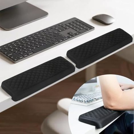 Repose-poignets et repose-coudes avec support de bureau en forme de L, matériau rembourré respirant, antidérapant, 38 cm pour bord de bureau (1/5)