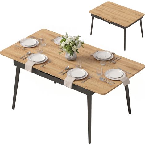 Table de salle à manger extensible 130-160 cm, table de cuisine aux angles arrondis, chêne (1/5)