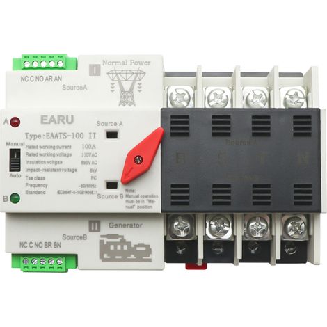 Commutateur transfert compact – Double alimentation automatisée – Montage rail – Usage domestique et solaire – Sécurisé (1/5)