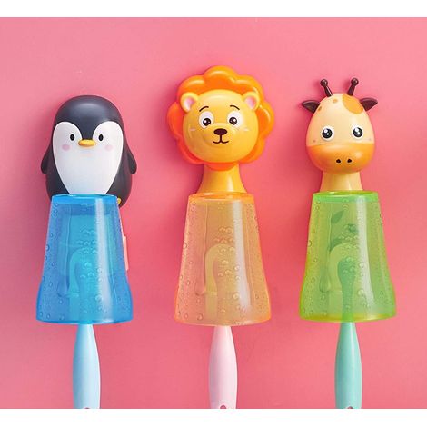 Gobelet dentifrice et porte-brosse à dents enfant, motif lion cartoon pour salle de bain. (1/5)