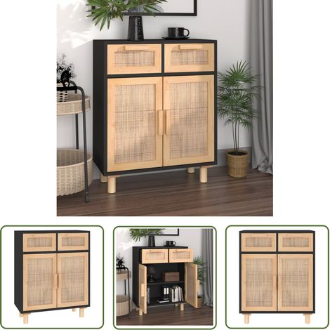 Furniture Limited - Buffet Noir 60x30x75 cm Bois de pin massif et (1/5)
