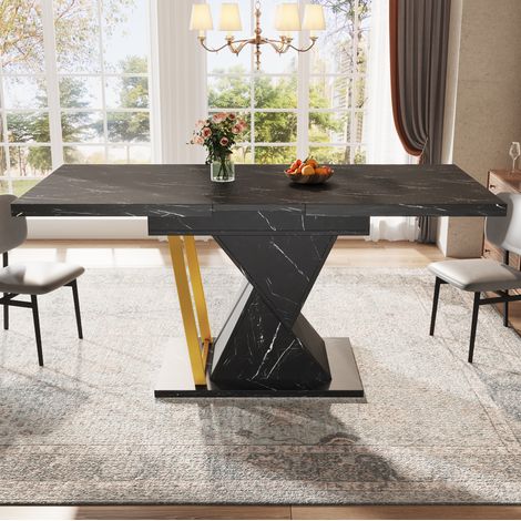Mesa de comedor de MDF y metal negra, 110-140 x 80 x 76 cm, extensible (1/5)