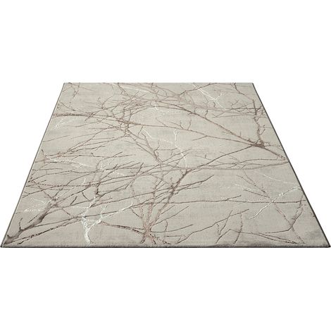 FLOORNOVO Hochflor Teppich Beige Blattmuster - 170 x 120 cm - Besonders Weicher Teppich Wohnzimmer & Badezimmerteppich - Pflegeleicht - vielseitig einsetzbar im Innenbereich (1/2)