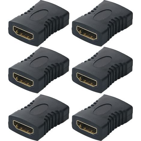 Lot de 6 Coupleur HDTV Adaptateur Femelle vers Femelle, Connecteur HDTV Plaqué Or, Câble Extension Connector Converter Supporte, Noir (1/5)