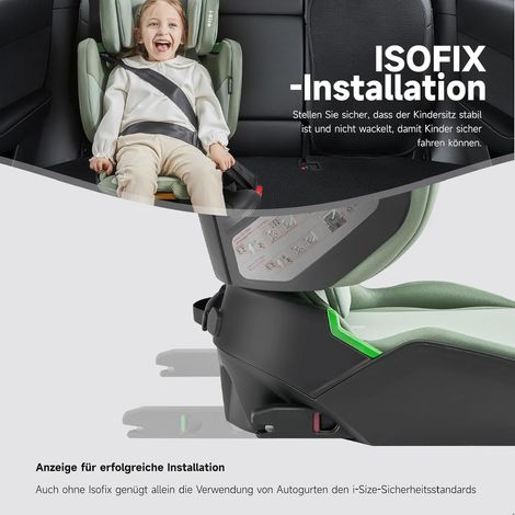 Siège auto enfant Jovikids pliable ISOFIX i-Size R129, rehausseur avec dossier, 3-12 ans (100-150 cm), idéal voyage, vert (1/5)