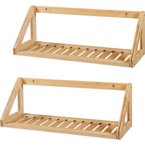 Set de 2 étagères murales 43 x 15 x 15 cm bambou naturel (1/5)