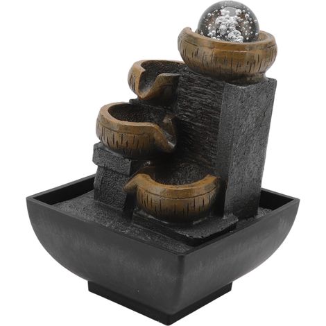 Fontaine de table décorative en résine avec perle lumineuse colorée, ornant un bassin d'eau. Prise UE 220-240 V. (1/5)