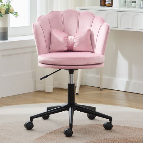 Silla de oficina giratoria regulable en altura, terciopelo rosa, con cojín lumbar DESVIAE (1/5)