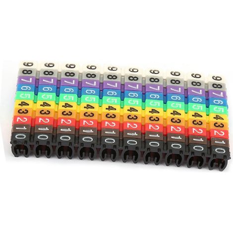 Marqueurs de câble tubulaires numérotés multicolores (100 pcs 2.5mm²) (1/5)