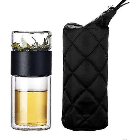 Bouteille d'eau en verre à double paroi avec infuseur à thé, gobelet isotherme et filtre à thé. (1/5)