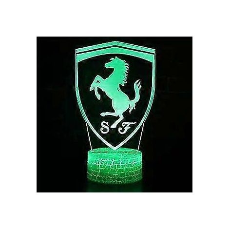 Lampe de bureau 3D Ferrari avec logo de voiture de luxe - Base LED 7 couleurs, alimentation USB ou piles, contrôle tactile, mode fondu rotatif ou couleur fixe.