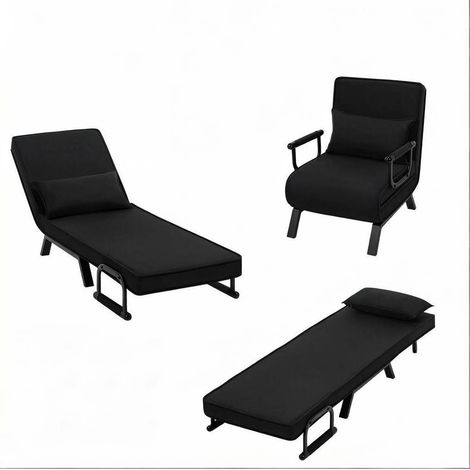 Sillón cama plegable 3 en 1 negro con respaldo regulable, lino, metal y espuma, MODENUIT (1/5)