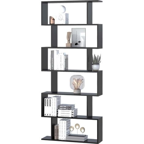 Bibliothèque étagère zig zag design contemporain à 6 niveaux 80 x 23 x 192 cm noir (1/4)