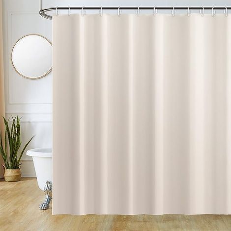 1 Rideau Douche, 180x240cm Gris Dégradé Beige, Tissu Polyester Imperméable, 12 Crochets Inox, Salle de Bain