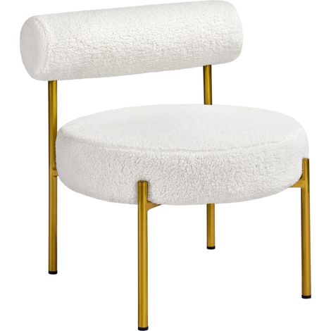 Yaheetech Poltrona Relax da Salotto Sedia Imbottita con Schienale Braccioli per Soggiorno Camera da Letto Design Shabby Chic Tessuto Bouclé Bianca (1/5)