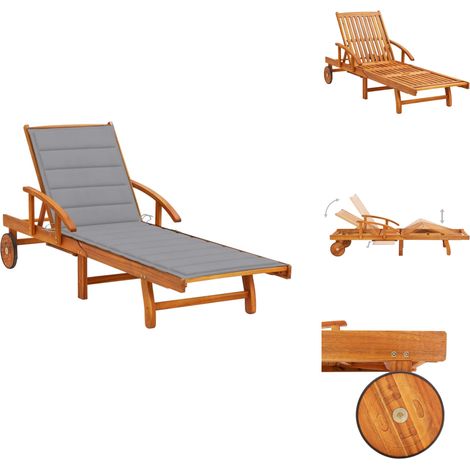Chaise longue de jardin avec coussin Bois d'acacia solide - Chaise Longue - Mobilier De Jardin - Salon De Jardin - Bain De Soleil - Acacia (1/5)