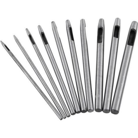 Poinçon Cuir - Acier - Trou 0.5 à 5 mm - Pour Ceintures Maroquinerie et Artisanat Cuir - Lot de 10 Pièces (1/4)