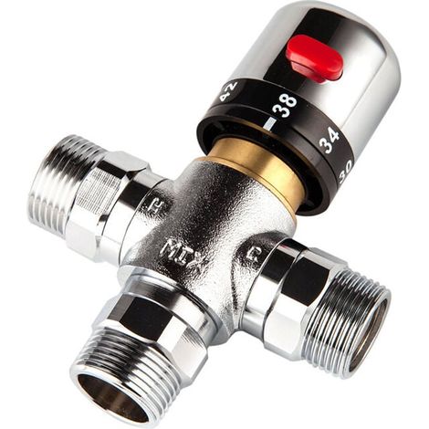 3-Wege-Thermostatmischventil aus massivem Kupfer, 3/4 Zoll, Solarwarmwasserbereiterventil, Temperaturregelventil (1 Stück) (1/4)
