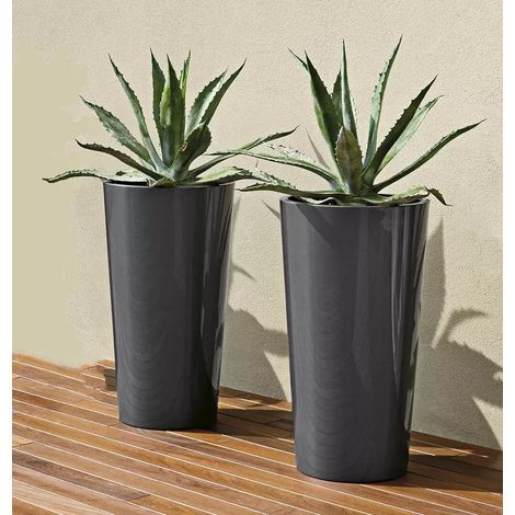 [NEUWERTIG] B-Ware Euro3 Plast Blumentopf übertopf Pflanzkübel Anthrazit 2er Set 73 Cm Pflanzeinsatz