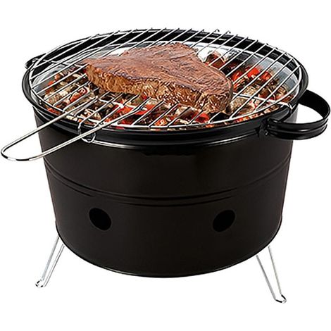 TrAdE Shop Traesio - Fornacella A Carbone Tonda Barbecue Portatile Ripiano Griglia Acciaio Cuoci Carne Pesce -
