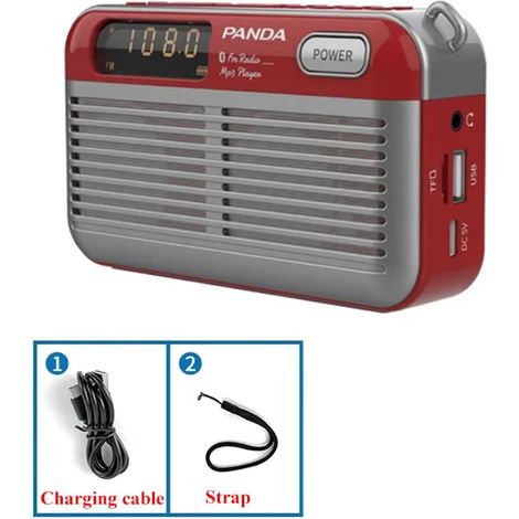 Mini radio FM stéréo (rouge) avec enceinte Bluetooth, écran LED, batterie intégrée, lecteur de carte TF et prise casque. (1/5)