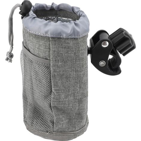 Portaborraccia per bicicletta, portabicchiere universale in tessuto Oxford con tasca a rete, portabicchiere per passeggino, moto, bicicletta, sedia a rotelle, scooter, barca, grigio, 1 pezzo (1/5)