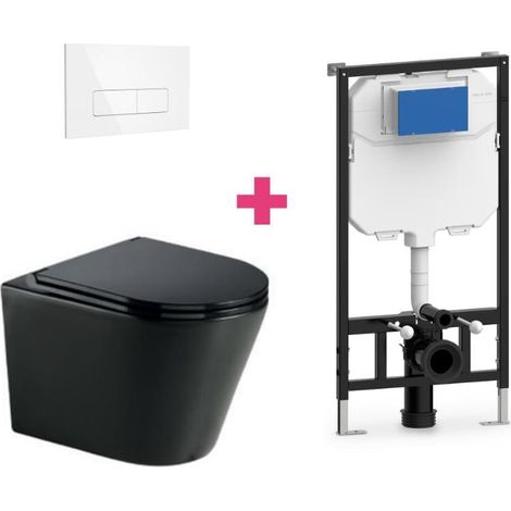 PACK inodoro suspendido cerámica TURIN negro mate con cisterna y pulsador Blanco rectangular