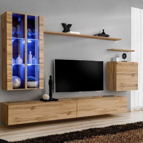 Meuble TV Mural Design "Switch XII" 270cm Naturel (1/4)