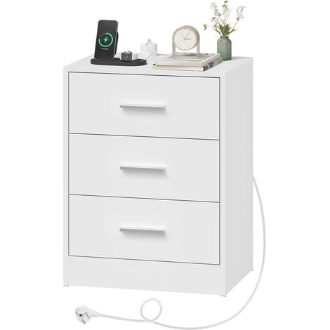 WOLTU Set 1 Comodini Camera da Letto Comodino Moderno da Notte con 3 Cassetti Tavolino Laterale da Divano Salotto Cassettiera Cameretta Bianco