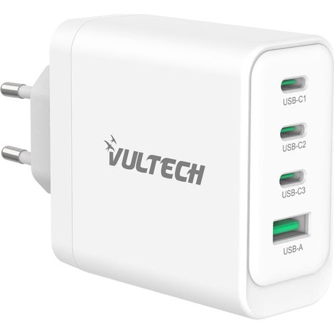 VulTech CC100-3C1A Chargeur Universel Ordinateur Portable Smartphone Tablette 100W GaN USB + 3X Type-C/USB-C PD3.0 QC3.0 PPS Blanc - Taille Compact (1/5)
