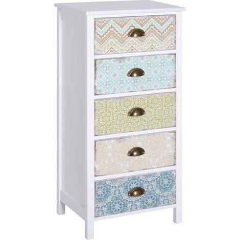 Cassettiera Mobiletto Vintage con 5 Cassetti Stile Shabby Bagno, Ingresso, Camera 46 × 34 × 97.5cm Bianco (1/5)